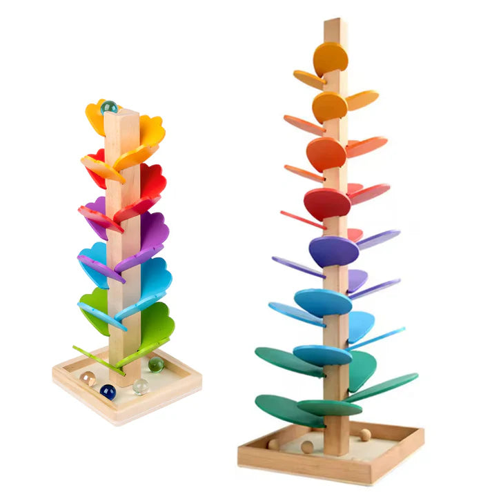 Piste à boules en bois Montessori - Arbre arc-en-ciel avec jouet musical